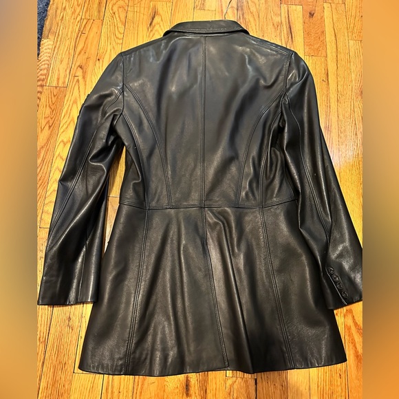 Never worn! Ralph Lauren Black Leather Long Jacket with Unique Embroidery Detail - Picture 3 of 8